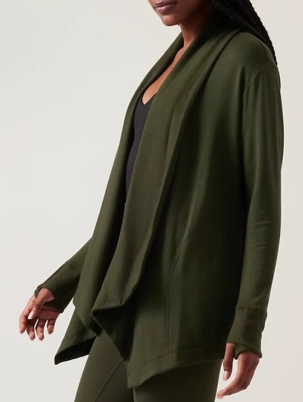 Athleta Pranayama Draped Cardigan Sweater - Aspen Olive Size medium - Picture 2 of 10